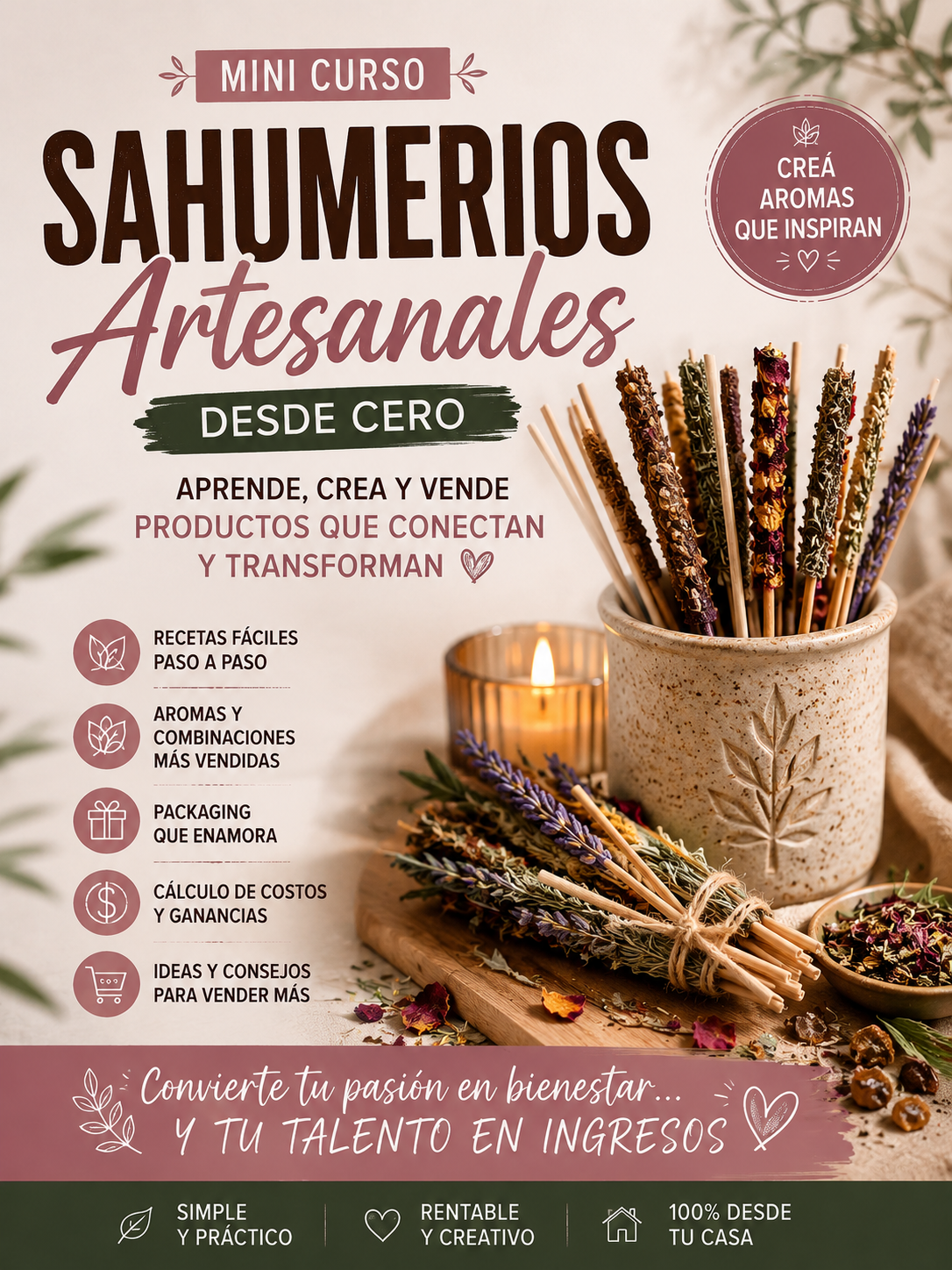 Mini curso  digital de Sahumerios Artesanales | Aprende a Crear Sahumerios Naturales desde Casa